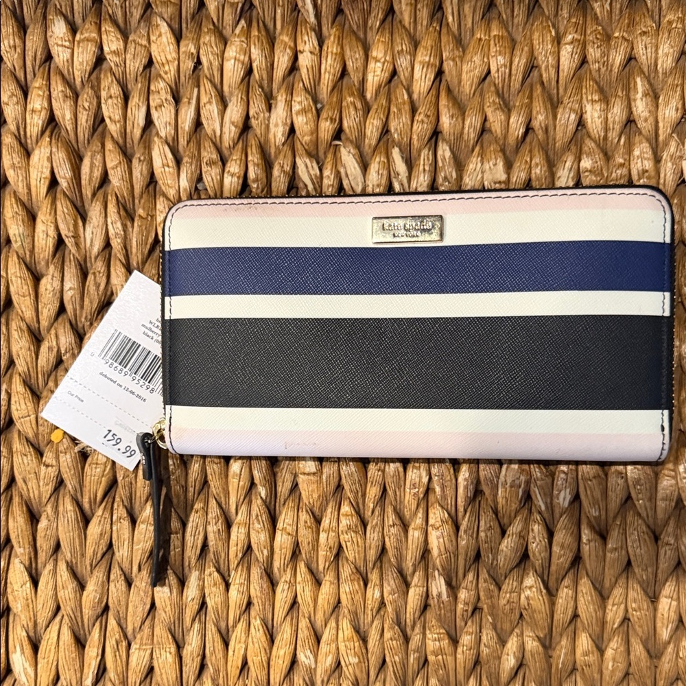 Kate Spade Navy, pink, white and Black Striped Wallet